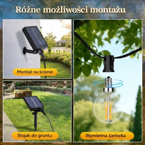 Girlanda Solarna Ogrodowa LED 10m TG-Garden – Lampki na Balkon + Pilot + USB